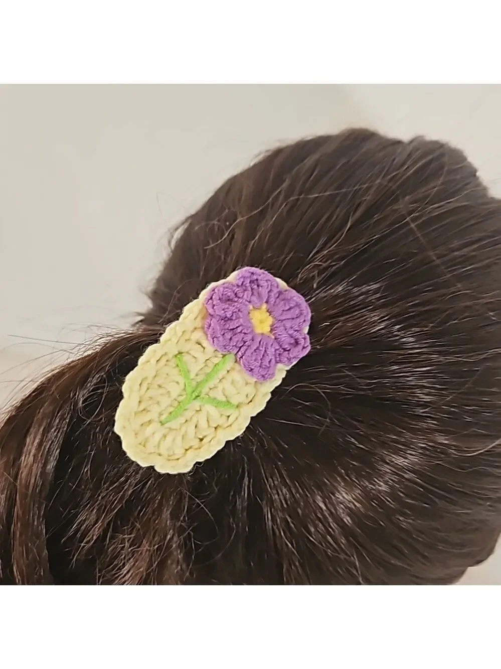 Hand Knit Crochet Hair Clip Handmade Purple Botanical